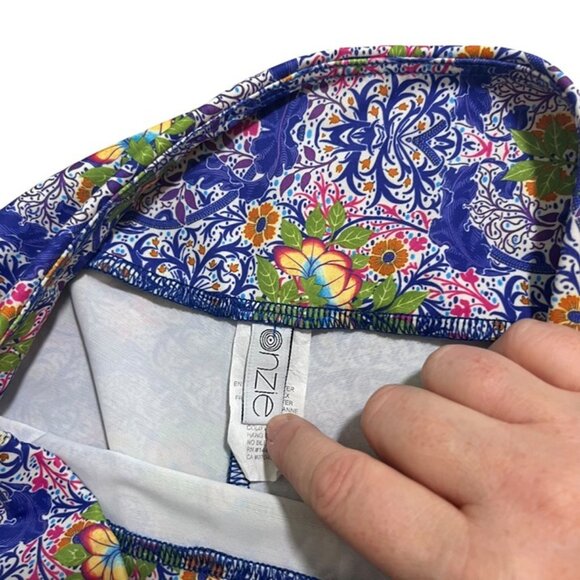 Onzie leggings women's S M blue green yellow patterned full length - Picture 2 of 6